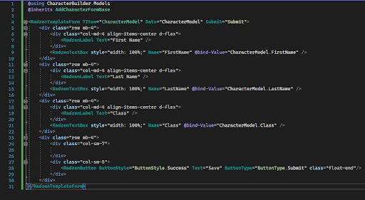 Razor File - Add Radzen Character Component