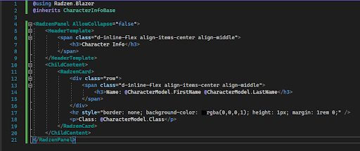 Updating the Radzen Character Info Component