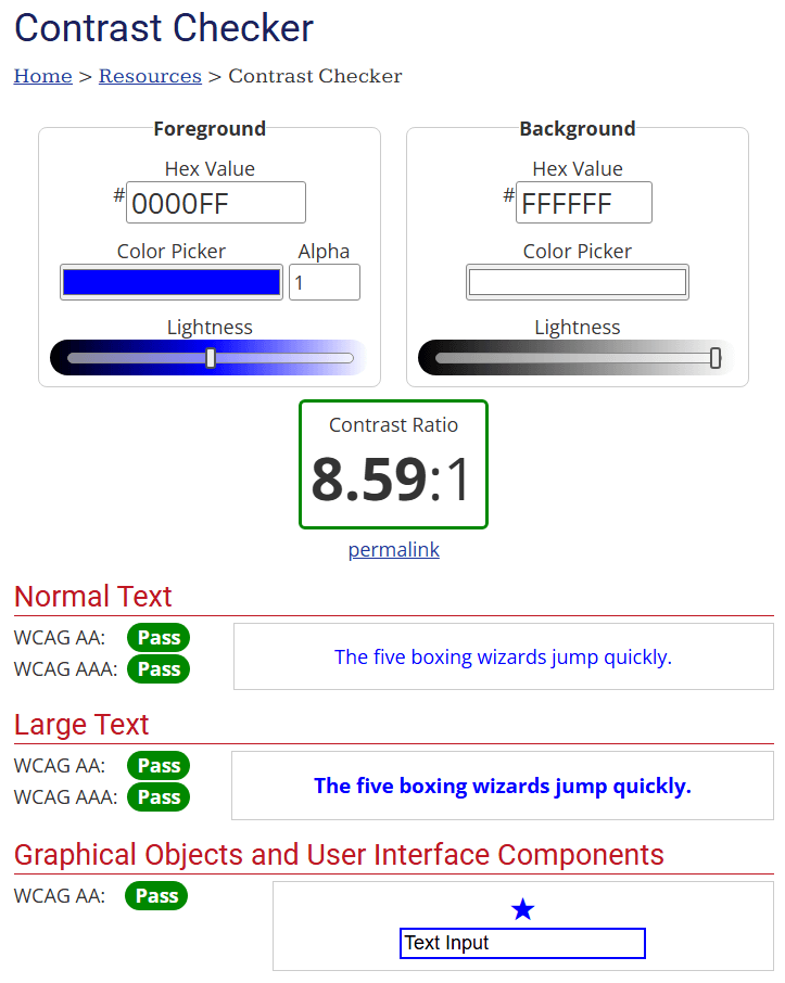 WCAG color contrast checker example