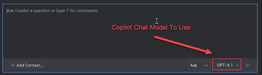 Image showing where the copilot chat model is