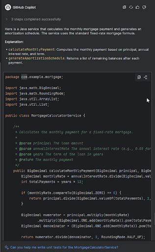 Screenshot of Github Copilot response 
