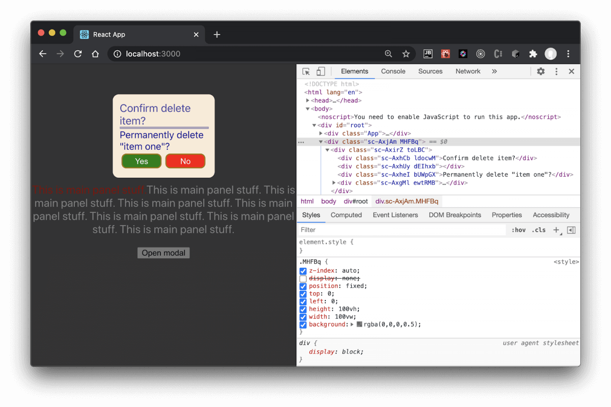 Using Styled Components to code a modal