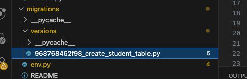 screenshot of generating a migration file in Alembic