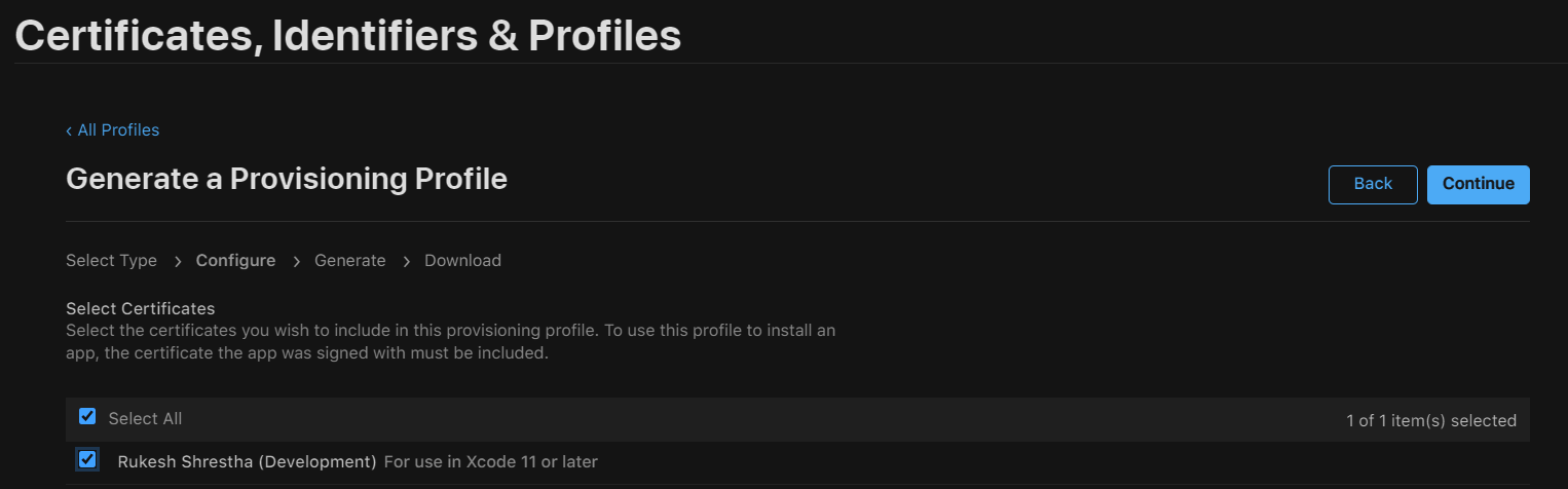 Create a Provisioning Profile for the Application