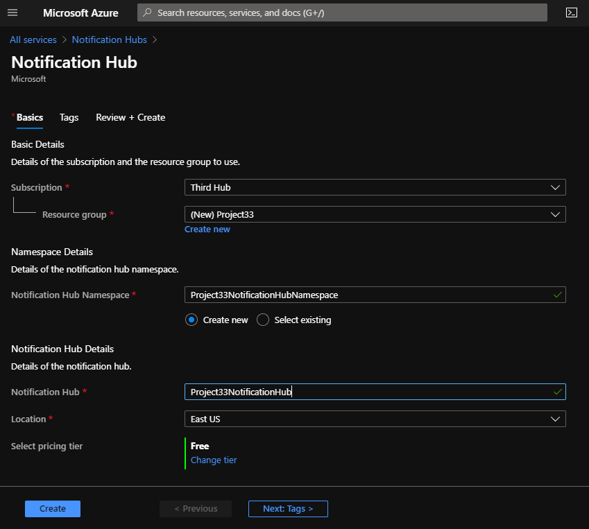 Create a Notification Hub with Azure
